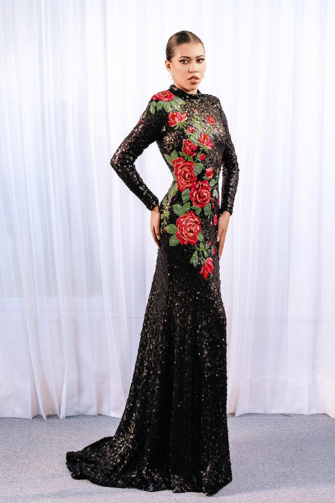 Vestido negro flores